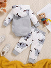 Adorable Koala Print Hooded Romper & Pants Set for Youngsters Boys - Cozy Polyester, Machine Washable - Perfect for Fall/Winter, Perfect for Outdoor BS6140B