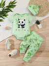 Newborn Baby Boy and Girl Spring/Autumn Panda Print Short Sleeve Top with Pants and Hat Thin Outdoor Three-Piece Set, Perfect for Outdoor BS6048A