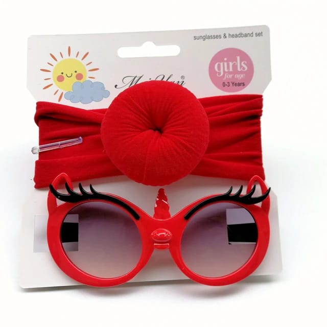 Baby Girl Red Sunglass & Round Knot Bow Headband Set HA4002C