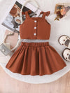 Girls' 3D Floral Bow Tie Top and Pleated Skirt Set, Perfect for Outdoor FD6124F