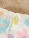 Girls' Mini Floral Ruffle Sleeve Top with Cute Shorts Set, Perfect for Outdoor FD6128A