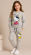 Gray Baby Girl Cute Sequence Hello Kitty Fashionable Long Sleeve Sports Sweatshirts + Trouser Autumn & Winter Flees Clothes Set Outdoor Wear TS6412B