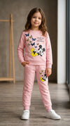 Pink Baby Girl Cute Sequence Butterfly Fashionable Long Sleeve Sports Sweatshirts + Trouser Winter Clothes Set Outdoor Wear TS6412A