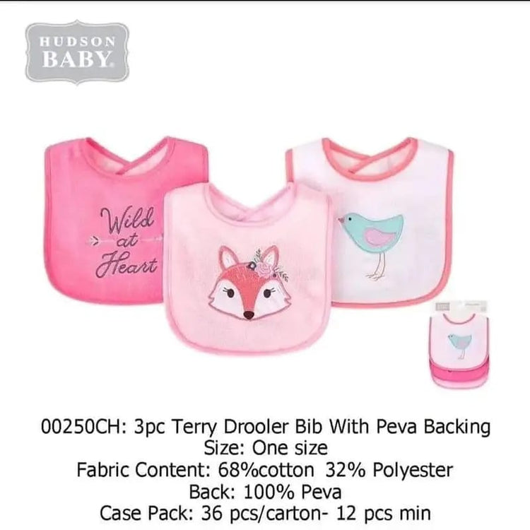 HB Pink Pretty Fox & Bird Pack of 3 Towel Bibs BB2013B