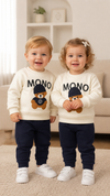 2 Pcs Blue Bear Embroidery Baby sweatshirt & Trouser Set - Soft Fleece Stuff, Machine Washable - Perfect for Winter, Perfect for Outdoor TS6419Q