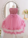 Girls' Cute Crew Neck Sleeveless Polyester-Viscose Special Occasion Dress with Flared Hem and Sequin Detail FD6103H