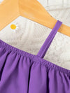 Summer baby girl cute purple Single shoulder Halter ruffled Lace Top & Chic denim shorts holiday suit, Perfect for Outdoor FD6124G