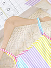 Girls' Summer Striped Sleeveless Dress with Ruffle Hem, Button Details & Belt - Colorful Pastel Stripes FD6112H