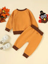 Baby and Children's Spring and Autumn Casual Sweatshirt Thanksgiving Embroidered Turkey Print Patchwork Color Sweatshirt and Pants Set TS6037E