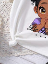 Youngsters' Cartoon Pattern Printed Short Sleeve and Waistband Front Skirt FD6108F