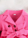Casual Kids' Clothing| Charming Girls' Bright Pink Long-Sleeve Dress with Bow Detail - Polyester, Non-Stretch, Casual Style with Tulle Skirt - Perfect for Spring/Fall Events, Hand or Dry Clean Only FD6092B