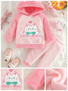 2pcs Adorable Cartoon Cat Fleece Plush Long Sleeve Hoodie And Pants Outfit Set For Baby Girls, Soft Cute And Comfortable Wear For Autumn/Winter HJ6208A