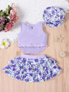 3pcs Baby Infant Girls Cute Floral Embroidered Crop Top & Skirt & Hat Set Clothes For Summer Outdoor Clothing FD6109G