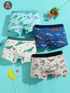 4pcs Cute Dinosaur Print Boys' Boxer Briefs] 4-Pack Cute Dinosaur Print Cotton Boxer Briefs for Boys, Soft Knit Underwear with Medium Elasticity US6113A