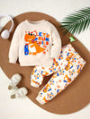Cartoon Pattern Suit Round Neck Casual Sweatshirt and Handsome Full Print Trousers Two-piece Set, Perfect for Outdoor TS6038I