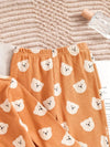 1 Set Bwindkids Baby Girl Cartoon Bear Print Knit Set, Blend with Elastane, Casual Loose Fit, 2pcs Outfit FD6127B