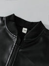 1pc Donabebe Boys' Fashion Black Leather Jacket, Casual Style, Zipper Closure, Polyester Material, Non-Textile Weave, Lapel Collar, Conventional Contour HJ6209F