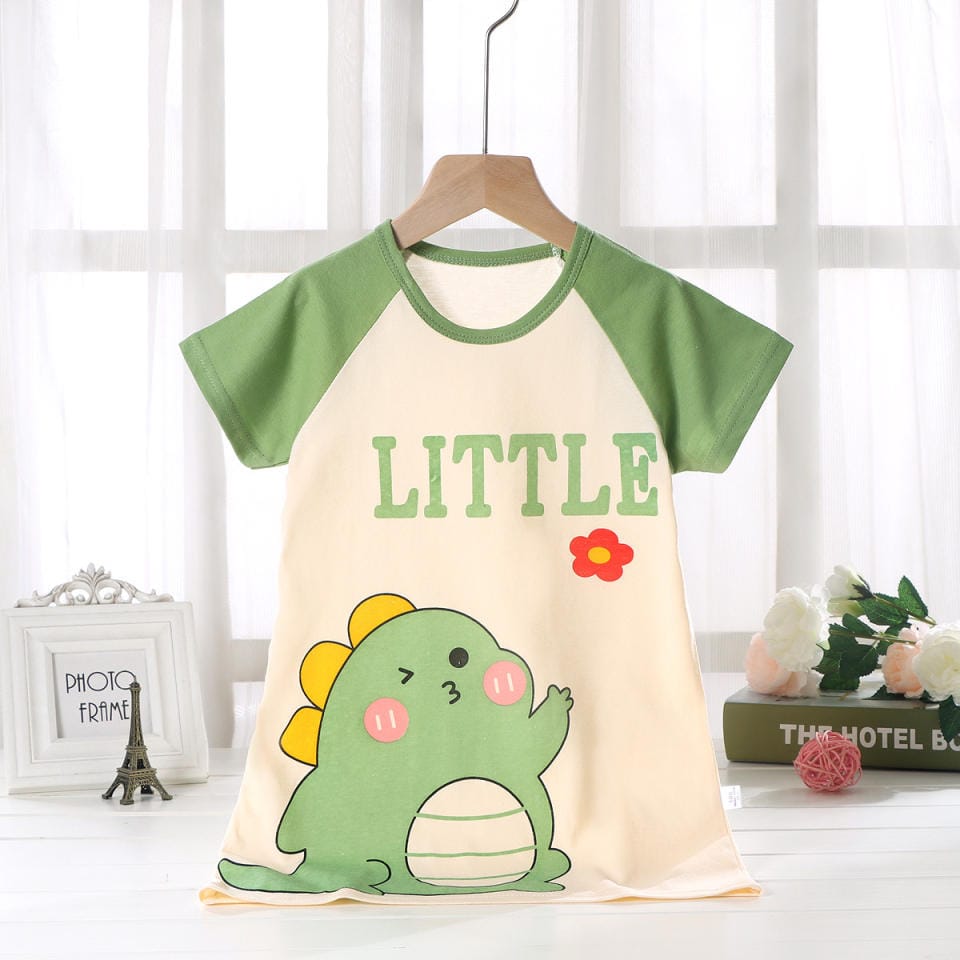 JF Green & Cream Color Girls' nightdress Cotton Korean version T-Shirt TP6060B