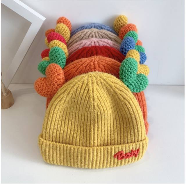 Yellow Winter Baby Children Double Love Cuffed Knitted Woolen Warm Cap CP5070C