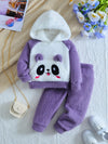Cozy & Cute Girls' Panda Embroidered Plush Hoodie & Purple Pants Set - Soft Polyester, Machine Washable, Ideal for Fall/Winter, Perfect for Outdoor HJ6208G