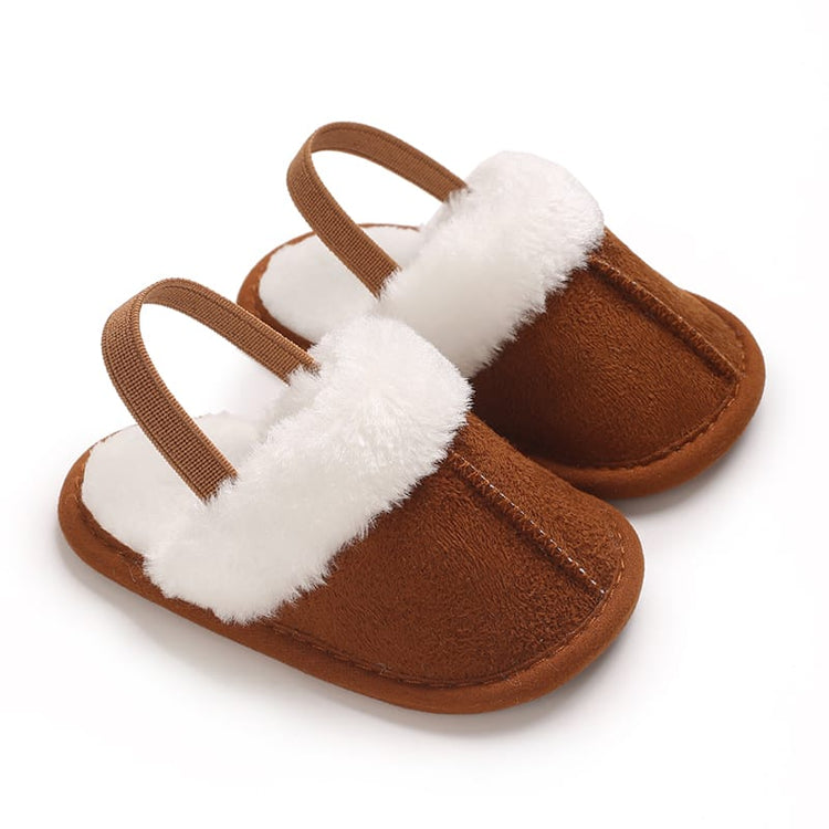 Brown Cotton Plush Simple Fashion Versatile Fur Slippers SLP8015C