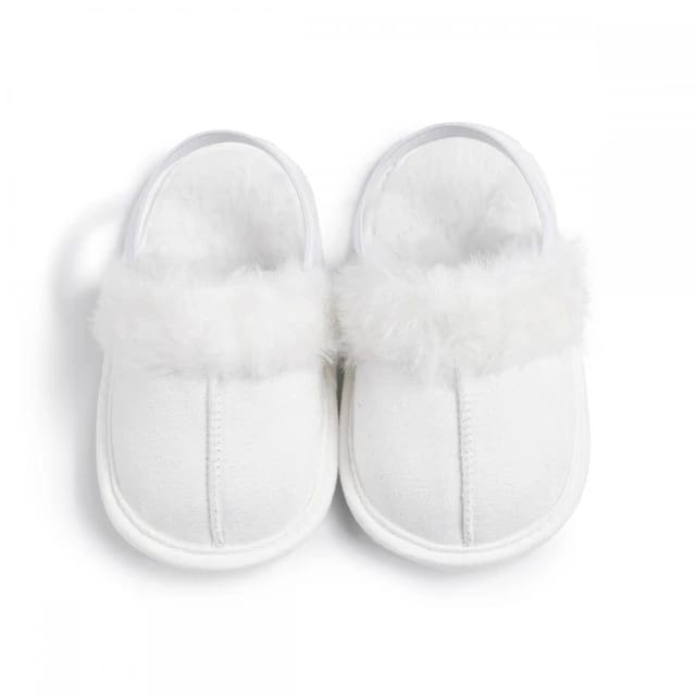 White Cotton Plush Simple Fashion Versatile Fur Slippers SLP8015B