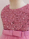 Girls' Cute Crew Neck Sleeveless Polyester-Viscose Special Occasion Dress with Flared Hem and Sequin Detail FD6103H