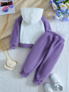 Cozy & Cute Girls' Panda Embroidered Plush Hoodie & Purple Pants Set - Soft Polyester, Machine Washable, Ideal for Fall/Winter, Perfect for Outdoor HJ6208G