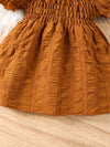 Infant Girls' Summer Fashion Elastic Waist Bubble Sleeve Princess Dress with Headband Two-Piece Set, Brown + Plaid Three Colors Available FD6128C