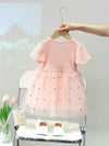Pink Summer Princess Dress for Girls - Cotton Blend Short Sleeve Tutu with Tulle Skirt, Round Neck, Adorable Bow FD6110C