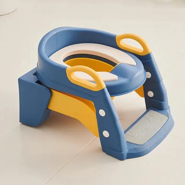 Blue & Yellow Folding Toilet, Potty Training Seat with Step Stool Ladder, Folding Auxiliary Toilet Seat, Toilet Trainer, Comfortable and Safe Potty Seat BCP1025B