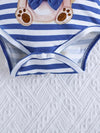 Spring/Summer Baby Lion Print Long Sleeve Onesie with Solid Pants and Striped Hat Set - Casual Knit Fabric, Polyester 95%, Spandex 5% - Round Neck BS6044C