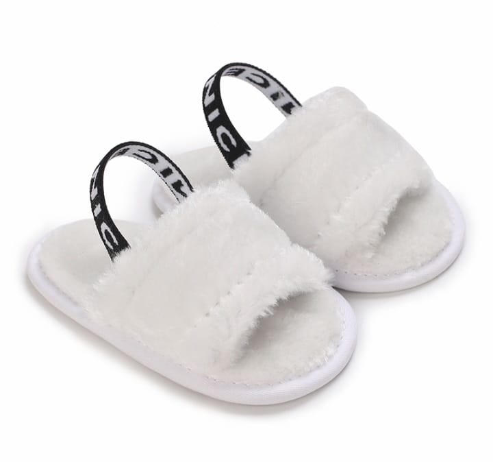 White Baby Girls soft Sole Fur Slippers SLP8013A