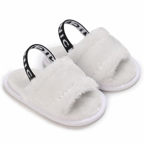 White Baby Girls soft Sole Fur Slippers SLP8013A