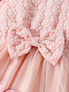 3pcs Adorable Girls' Summer Outfit: Pink Butterfly Embroidered Tulle Dress with Ruffle Sleeves & Bow Accent, Polyester Crop Top with Bow Headband Set - Machine Washable, Special Occasion Dress|Ruffle Sleeve Dress|Floral Embroidery FD6102F