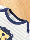 5pcs Baby Boys Cartoon Lion And Stripe Pattern Jumpsuits, Short Sleeves 100% Cotton Comfortable Summer Bodysuits, For Outdoor BS6098I