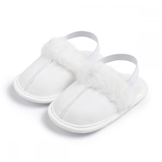 White Cotton Plush Simple Fashion Versatile Fur Slippers SLP8015B