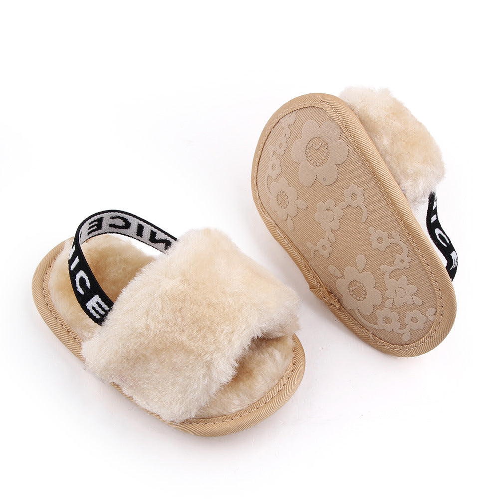 Golen Back Stripes Heart Fur Slippers SLP8002F