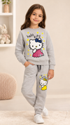 Gray Baby Girl Cute Sequence Hello Kitty Fashionable Long Sleeve Sports Sweatshirts + Trouser Autumn & Winter Flees Clothes Set Outdoor Wear TS6412B
