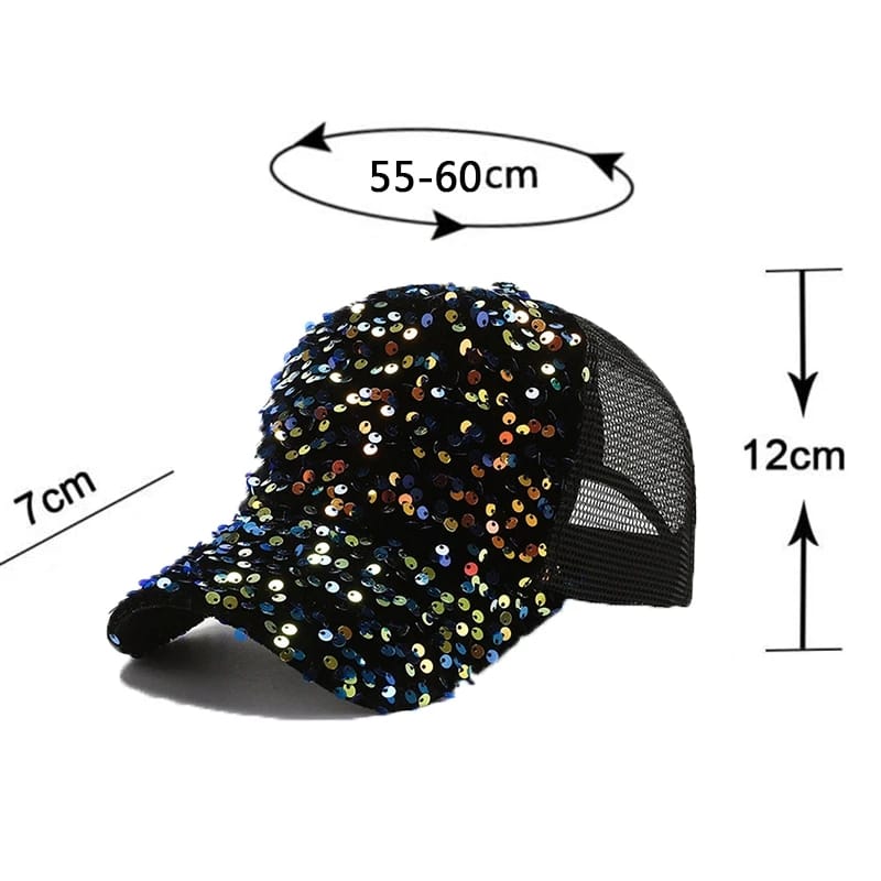 Sky Blue Girl's Shiny Sequined Mesh Caps Summer Thin Breathable Baseball Cap CP5041B