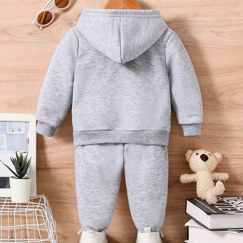 Gray Boys' Cozy Geometric Print Hoodie & Sweatpants Set - Casual Polyester Blend TS6036