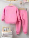 Pink Cozy & Cute Girls' Cartoon Print Fleece-Lined Sweatshirt and Joggers 2 Pc Set TS6037