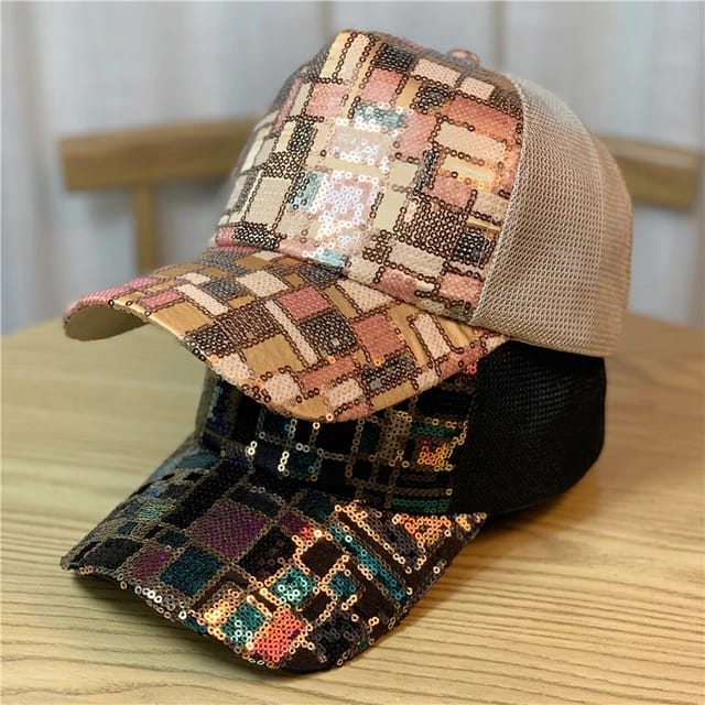 Girl's Gold Shiny Sequined Mesh Caps Summer Thin Breathable Baseball Cap CP5042A