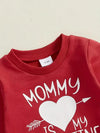 Girls Cupid'S Arrow Love Letter Print Red Long Sleeve Sweater Gray Solid Color Pants Pocket Two-Piece Set, for Outdoor FD6126J