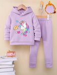 Purple Unicorn Graphic Winter Hoodie & Pants 2 Pc Set TS6032A