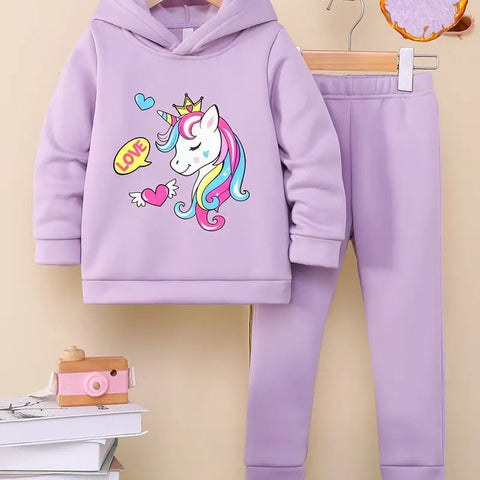 Purple Unicorn Graphic Winter Hoodie & Pants 2 Pc Set TS6032A