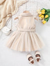 Baby Girls Fashion Casual Mesh Lapel Neck Sleeveless Mesh Dress FD6107H