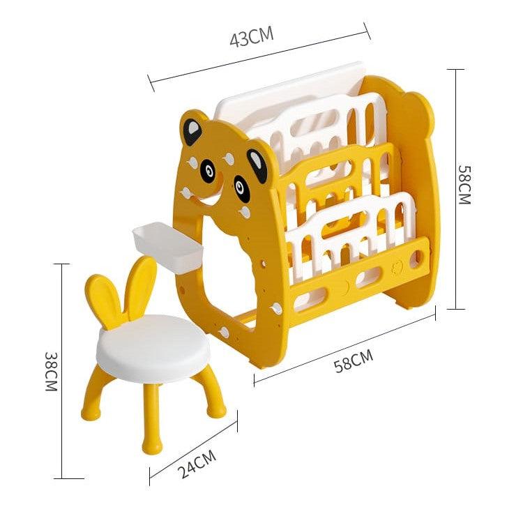 Yellow 2in1 Children Plastic Multifunctional Magnetic Drawing Bookshelf and Drawing Sketch Board BCP1039B