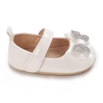 White Fashionable Baby Girl's Bow with Rhinestone Decor Rubber Anti-Slip Soft Sole Shoes SH7125C