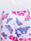 2 Pcs Baby's Cartoon Butterfly Print Ruffled Bodysuit & Trendy Bell-bottom Pants, Toddler & Infant Girl's Outdoor Clothing Set For Spring BS6101A